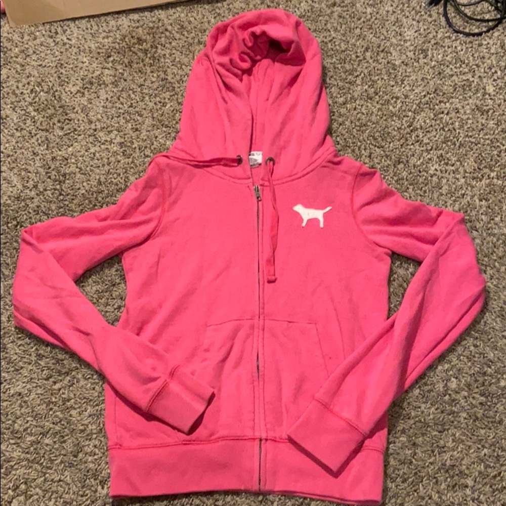 Pink love pink zip up sweater